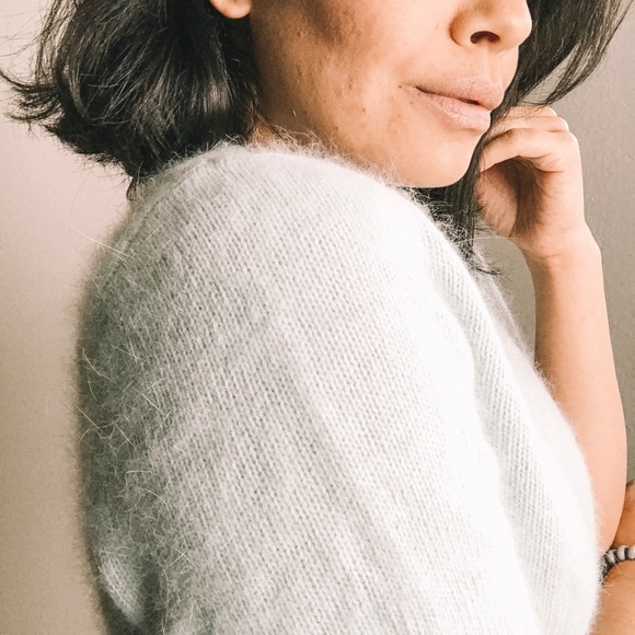 Ny &Co light blue fuzzy wool short sleeve sweater - Picture 2 of 8